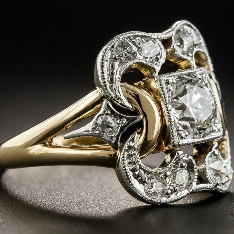 Leila - Anillo Vintage Dorado con Circonita Brillante
