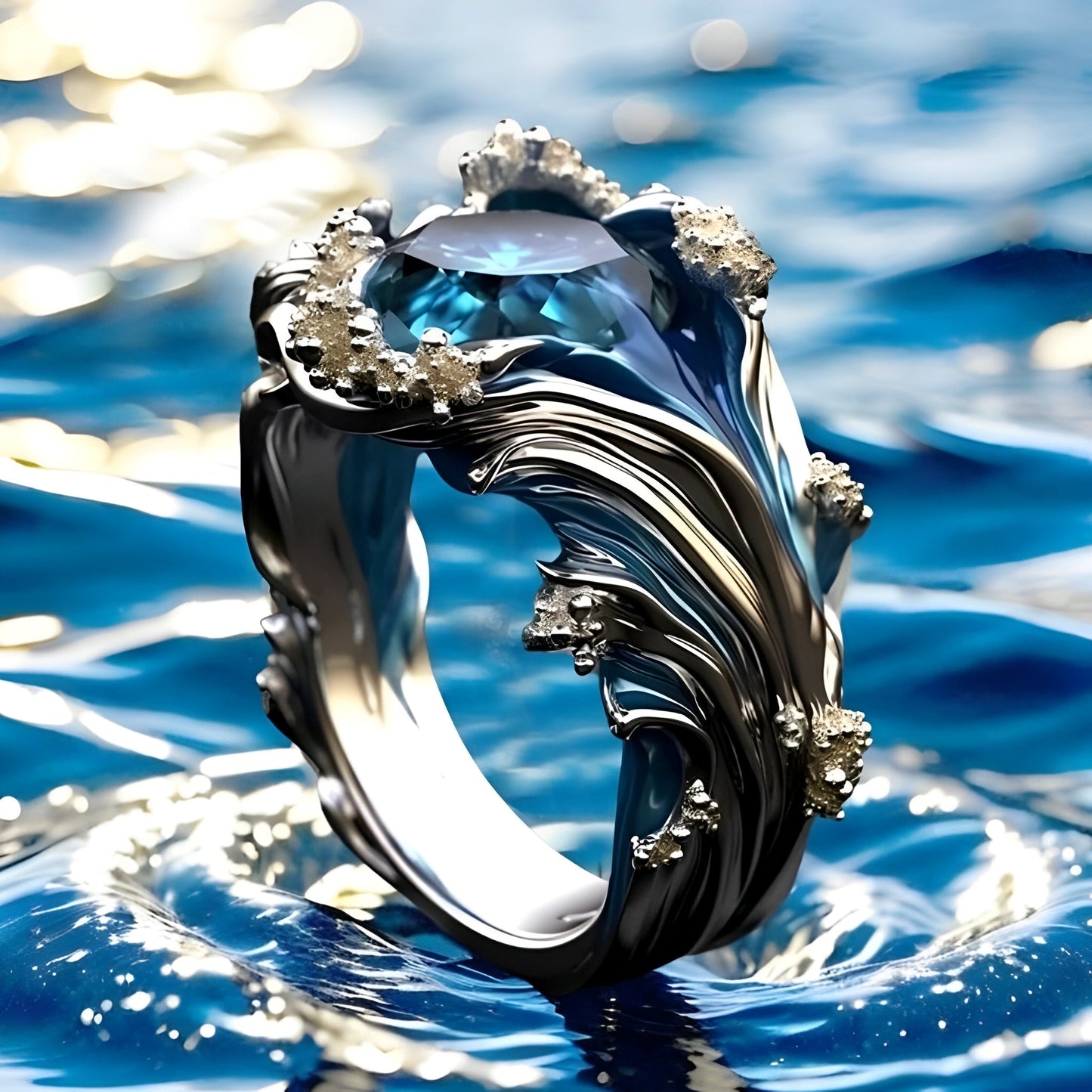 Jessa – Anillo Cristal Olas del Océano Vintage