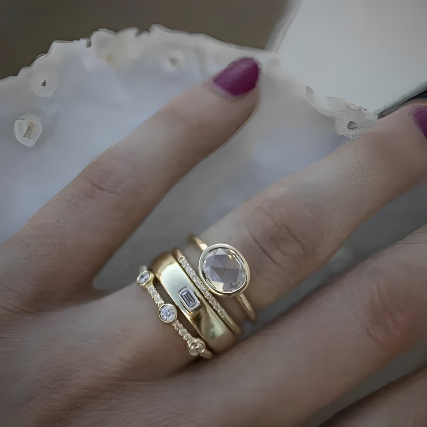 Sylvie – Set de Anillos Vintage en Oro con Circonitas