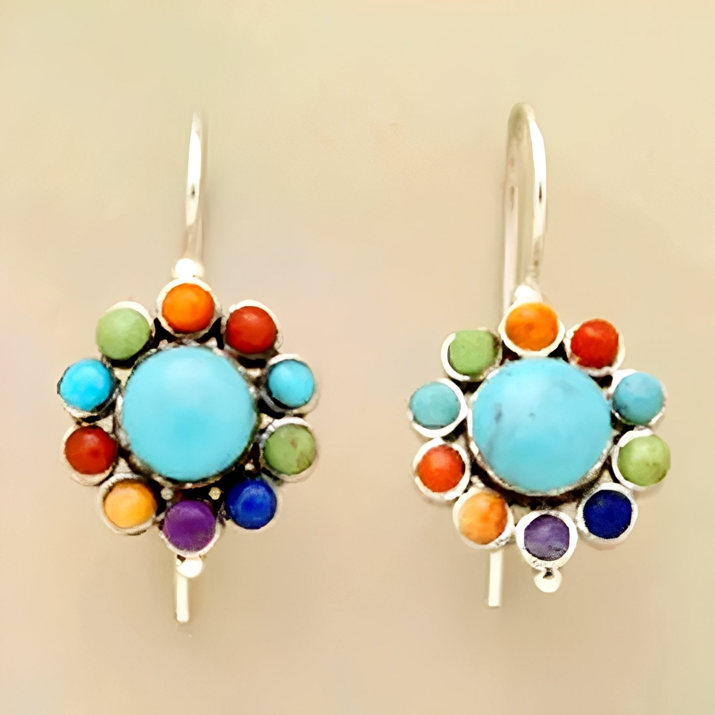 Mira – Pendientes Redondos Multicolor con Turquesa
