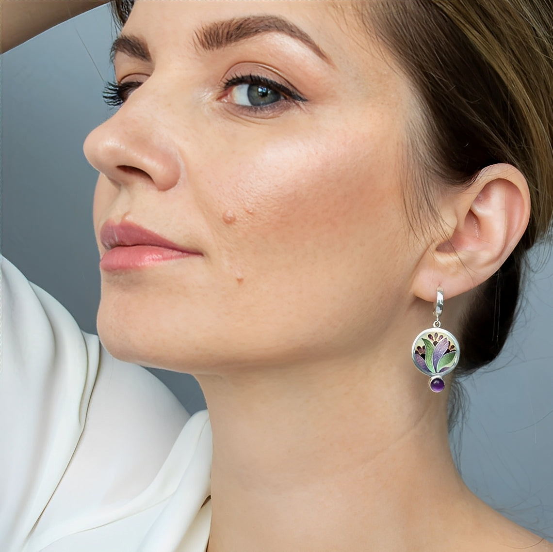 Zaria – Pendientes Boho de Plata con Cristales Morados
