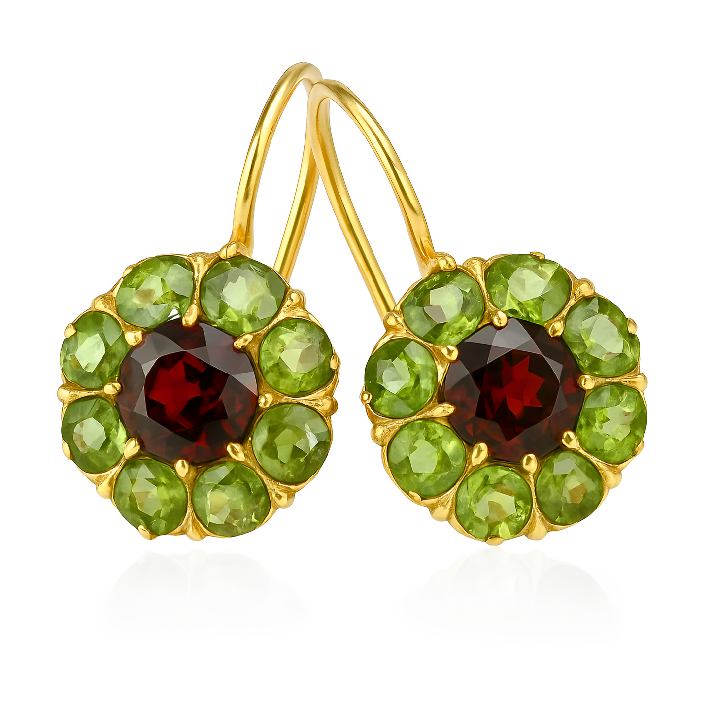 Selene – Pendientes Retro Redondos con Cristales Verdes y Rojos