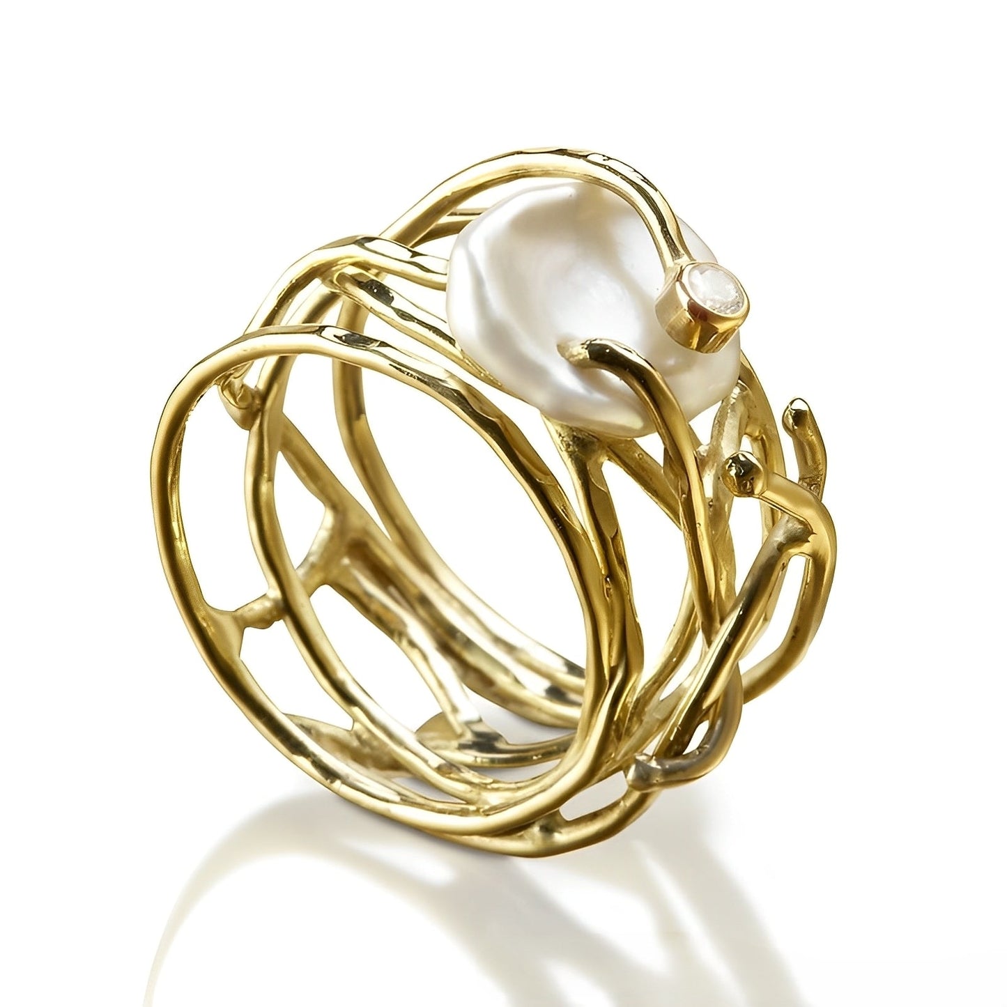 Elvyna – Anillo Fino Vintage Dorado y Perla