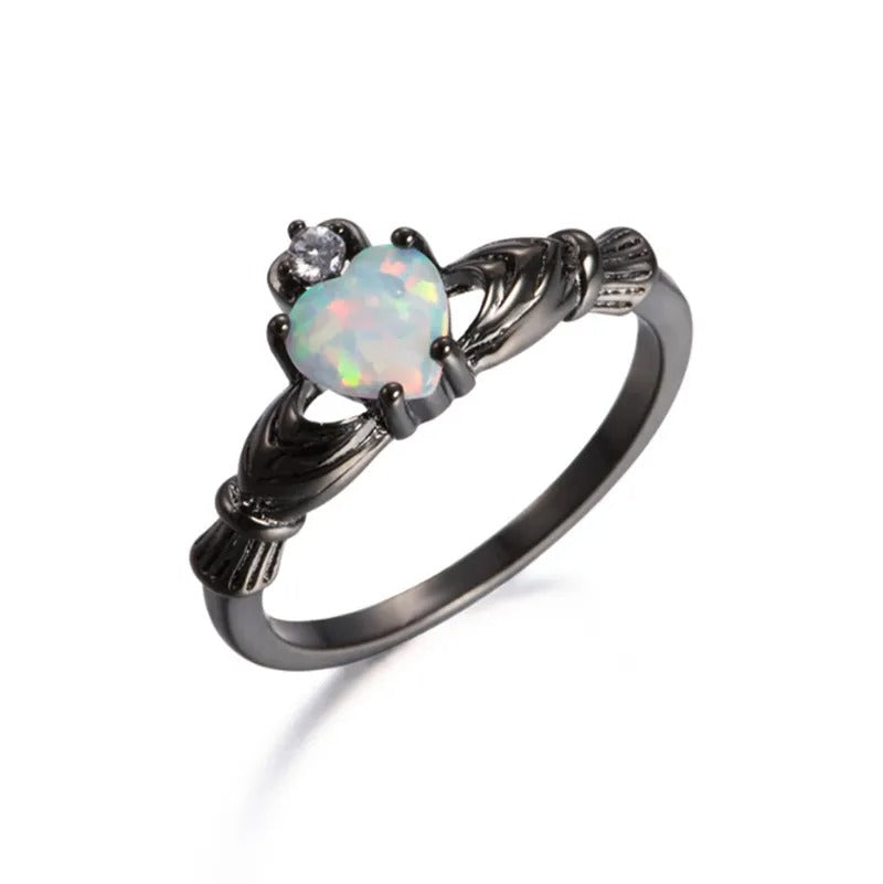 Meryl – Anillo Corazón en Ópalo Blanco