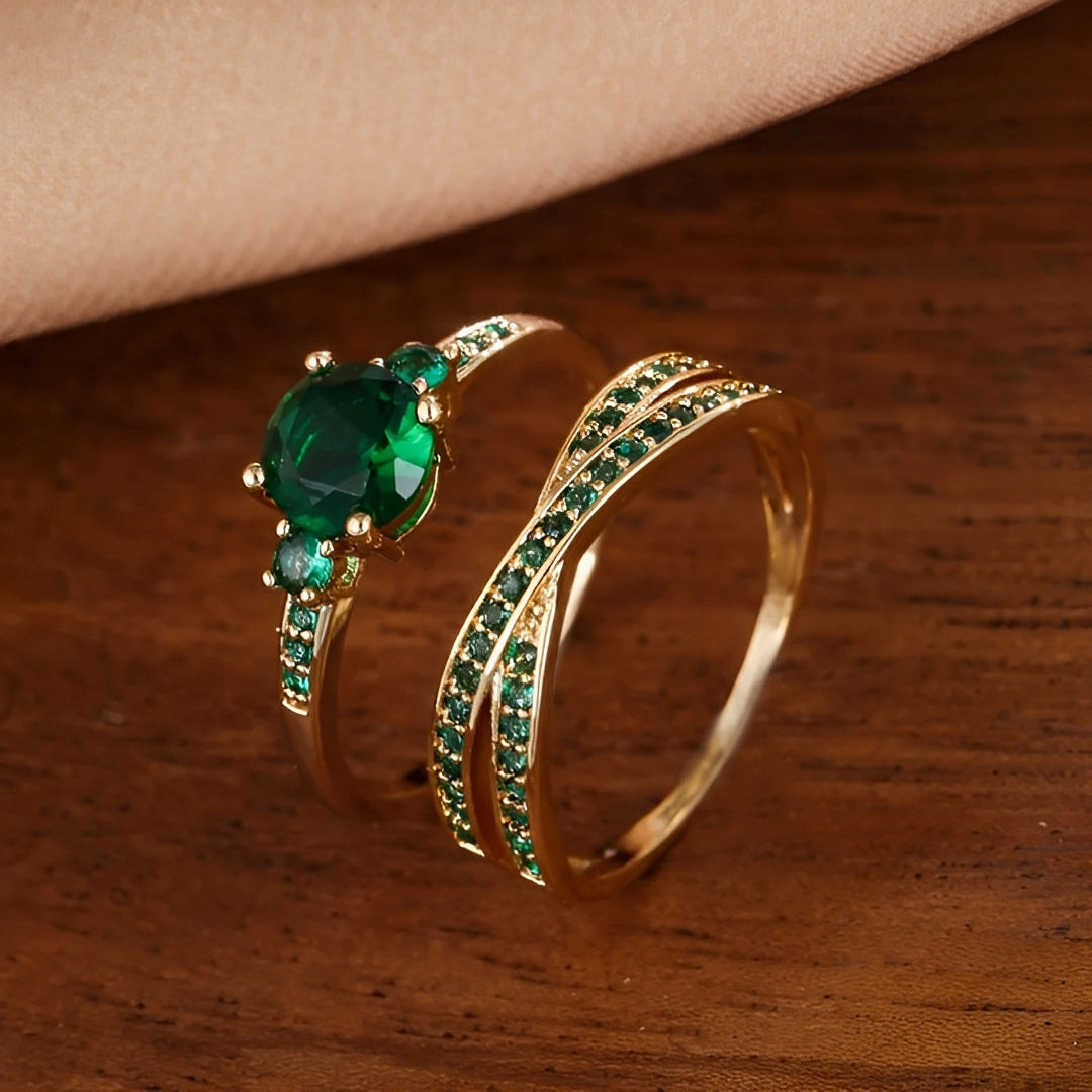 Ivy – Set de Anillos con Cristales Verdes