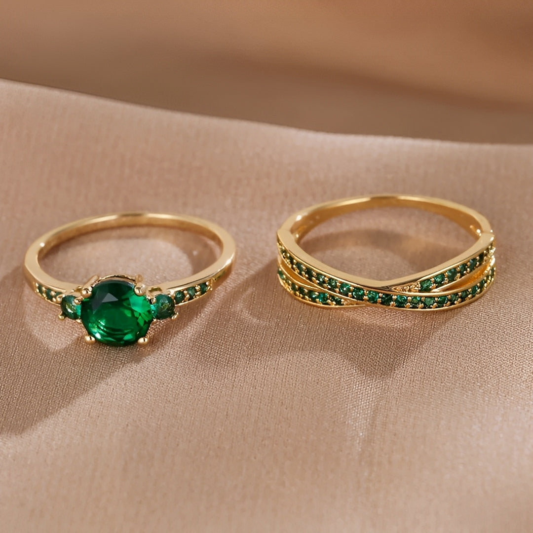 Ivy – Set de Anillos con Cristales Verdes