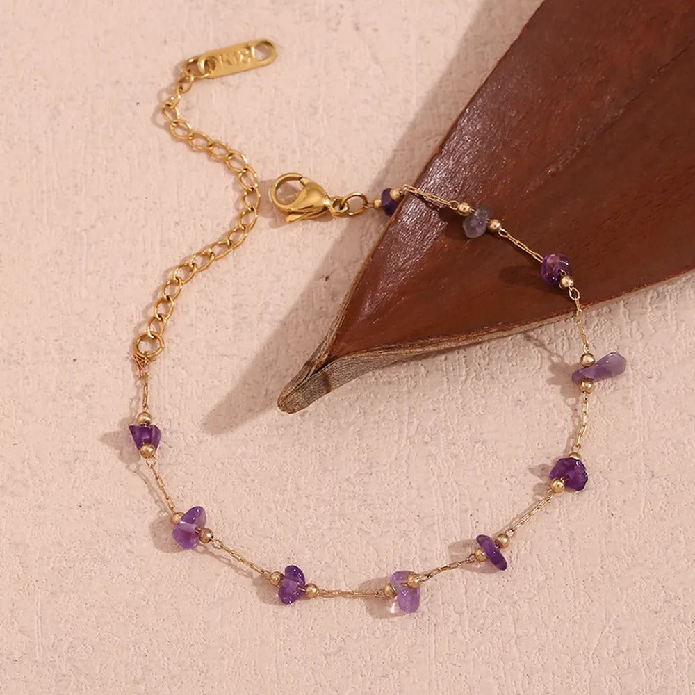 Myrtha – Pulsera Dorada 18K de Acero Inoxidable con Amatista