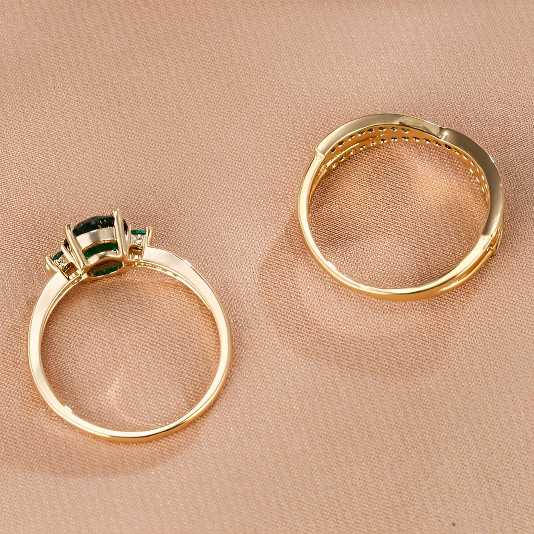 Ivy – Set de Anillos con Cristales Verdes