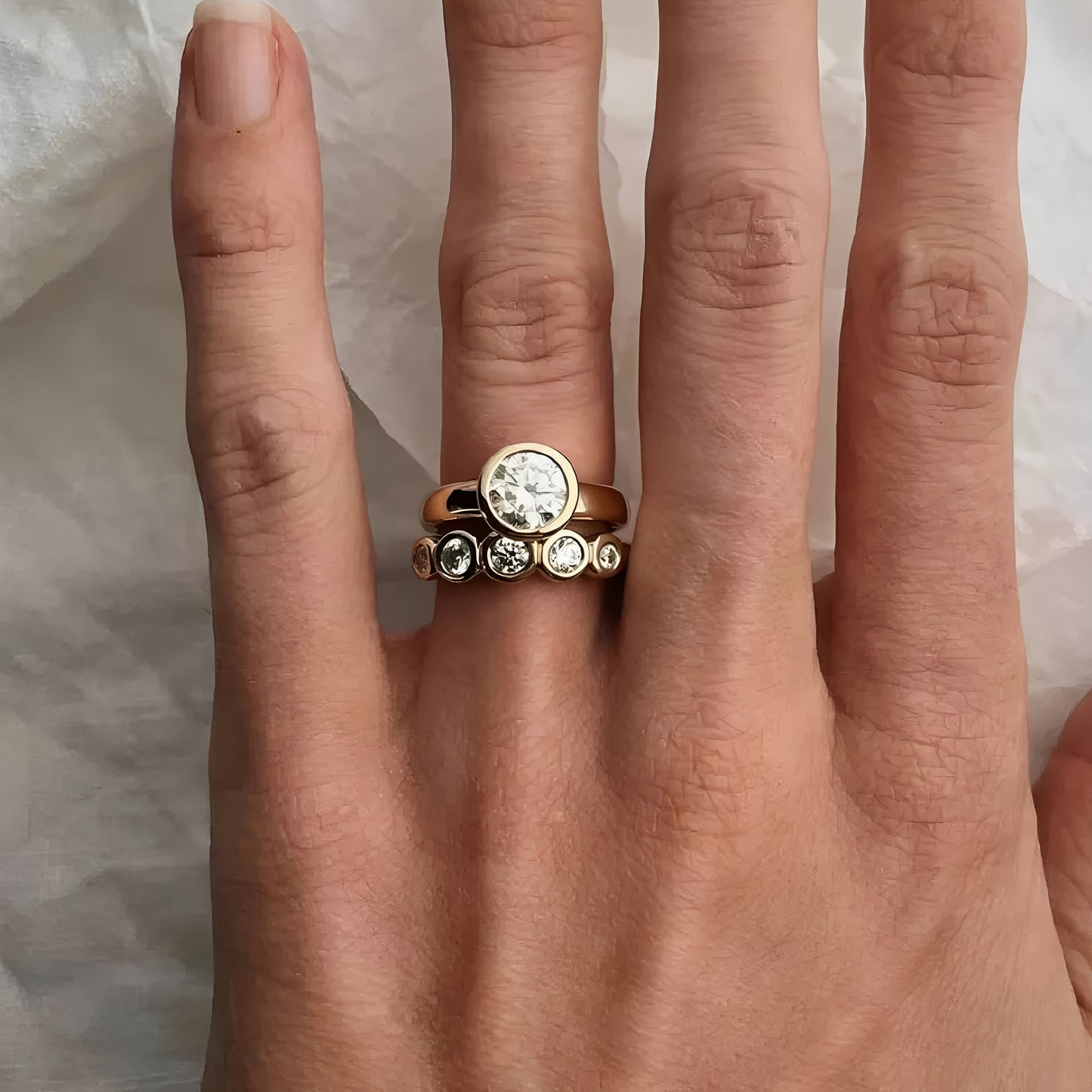 Celina – Set de Anillos Dorados Vintage con Circonitas