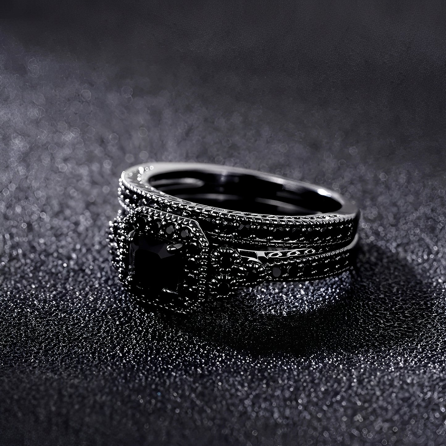 Adrian – Set de Anillos Vintage en Negro