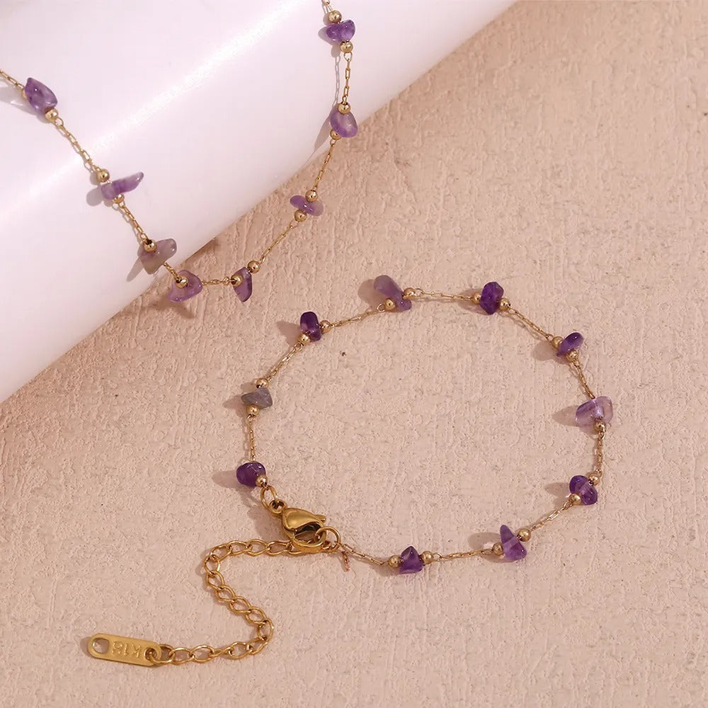 Myrtha – Pulsera Dorada 18K de Acero Inoxidable con Amatista