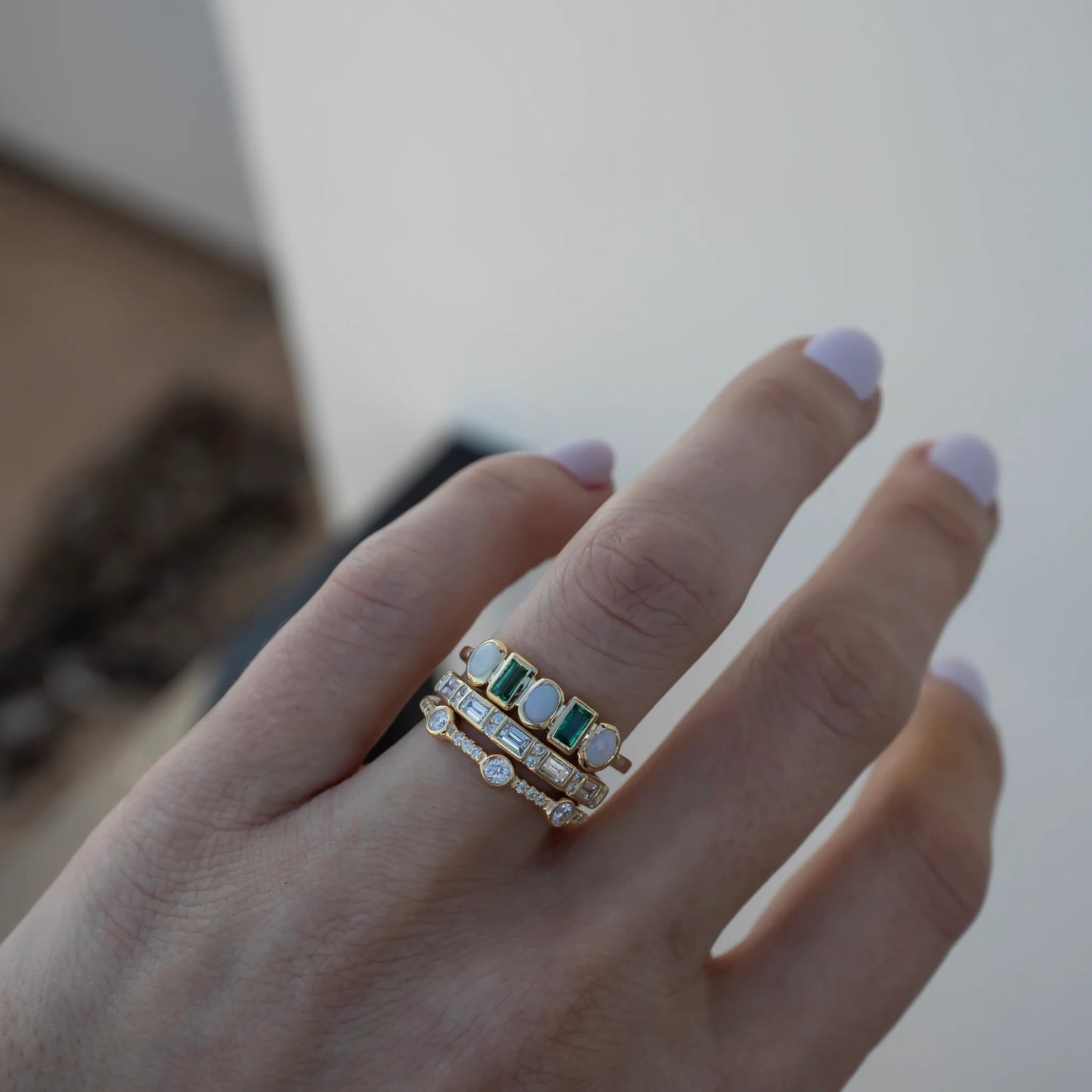 Selene – Anillos Vintage con Ópalo Blanco y Verde