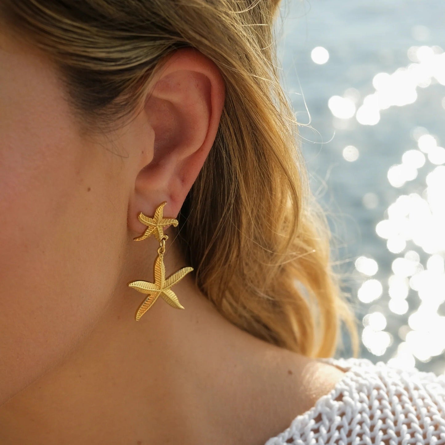 Sanja – Pendientes Colgantes Estrella de Mar Dorados