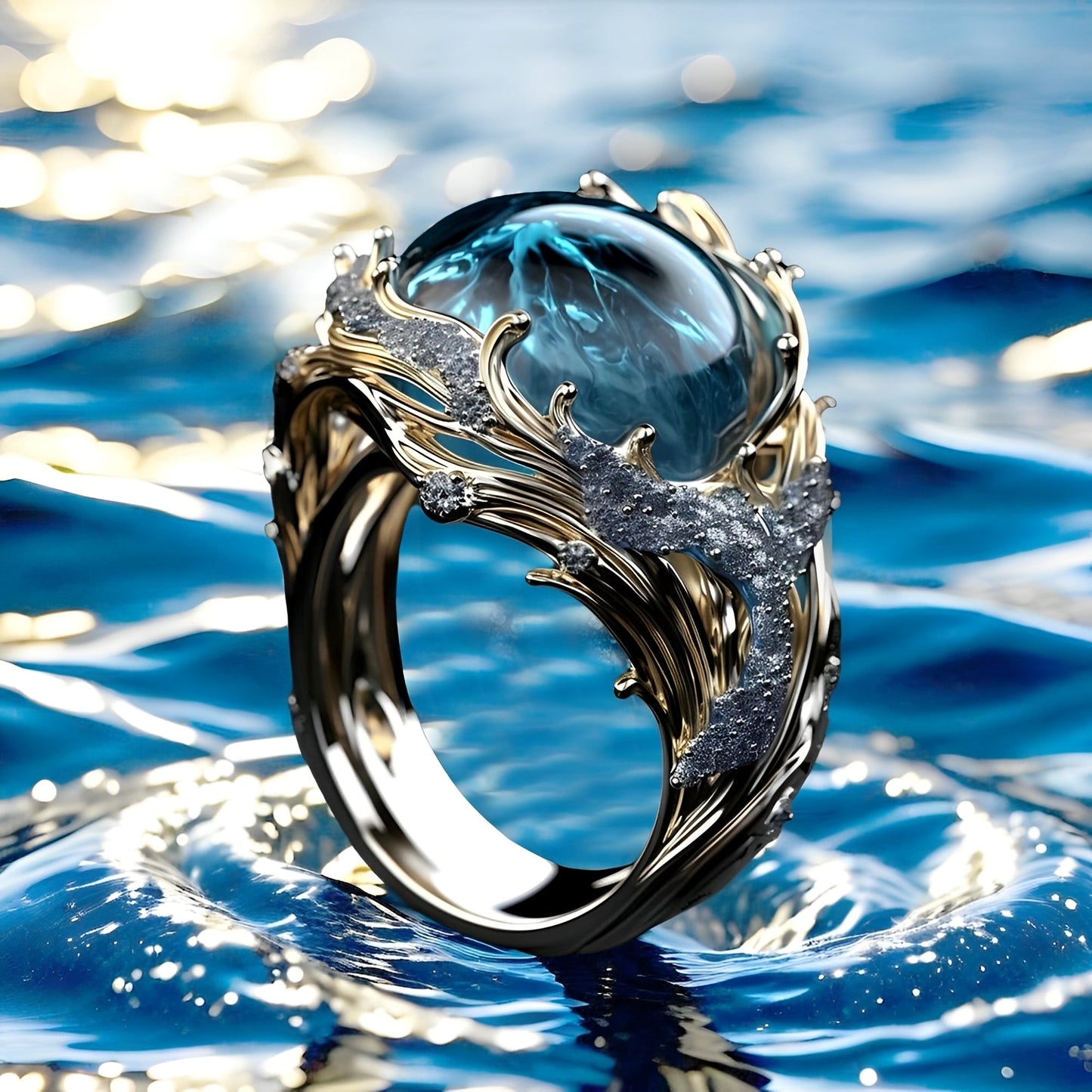 Nerina – Anillo Cristal Azul Vintage Inspirado en el Océano