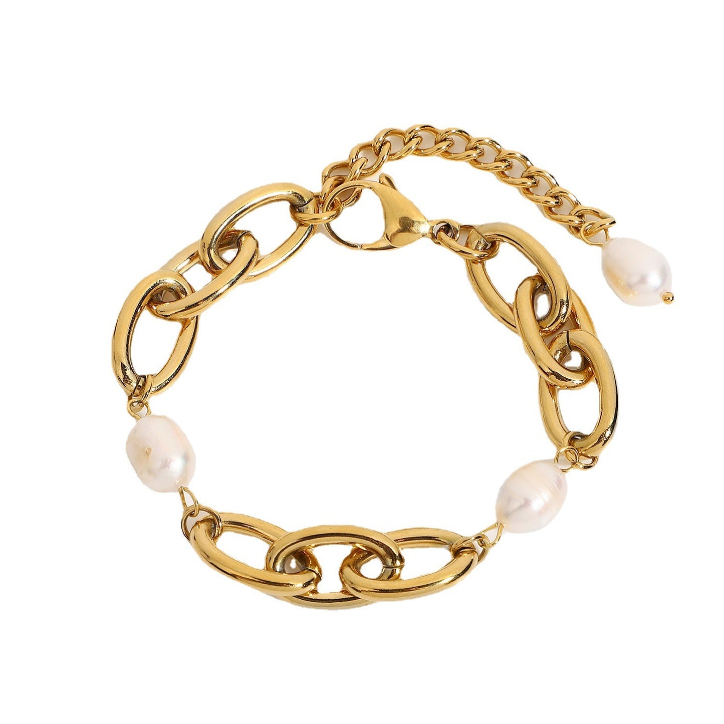 Eleanor – Pulsera Ovalada con Perla Dorada
