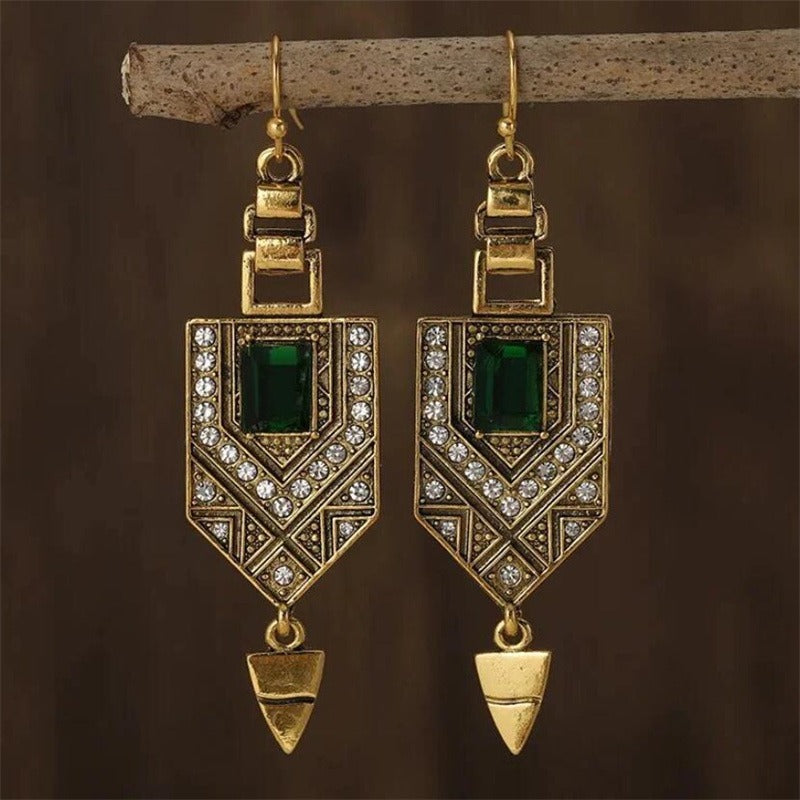 Stacey – Pendientes Vintage Geométricos Verde & Oro