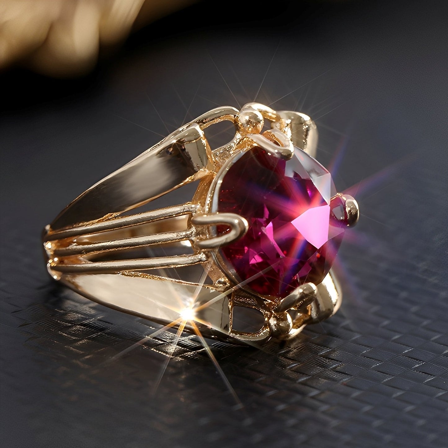 Mikha – Bague Vintage en Oro con Cristal de Granate
