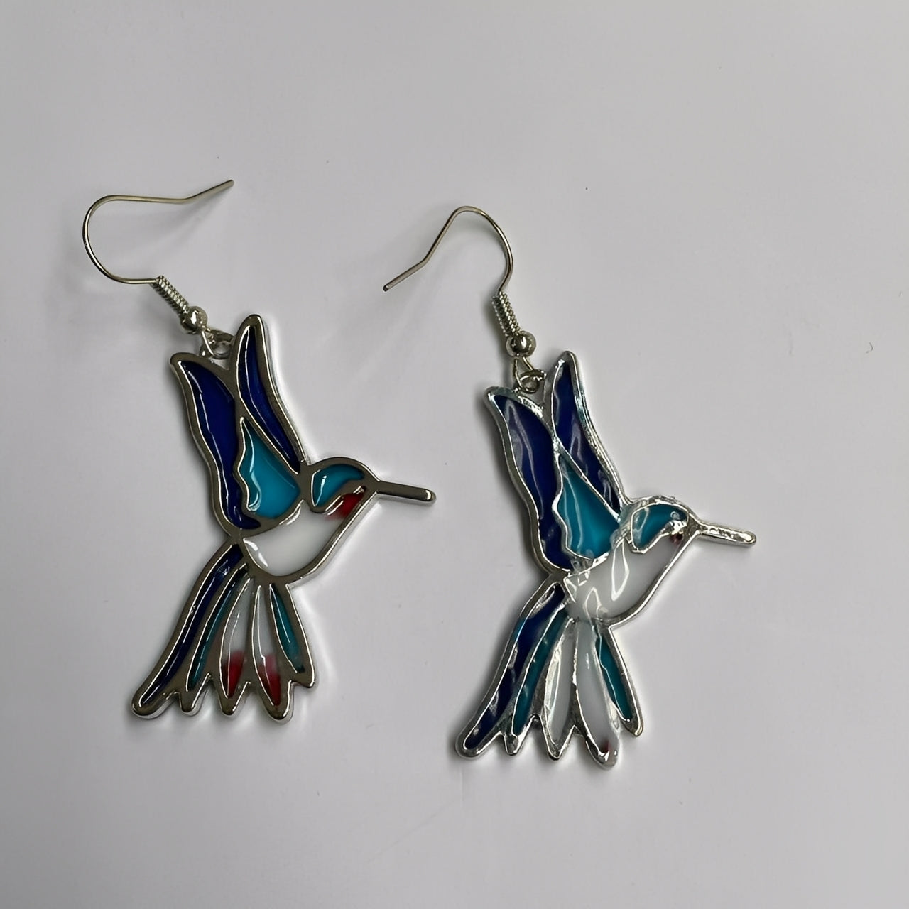Amandine – Pendientes Vintage Colibrí Esmalte Azul