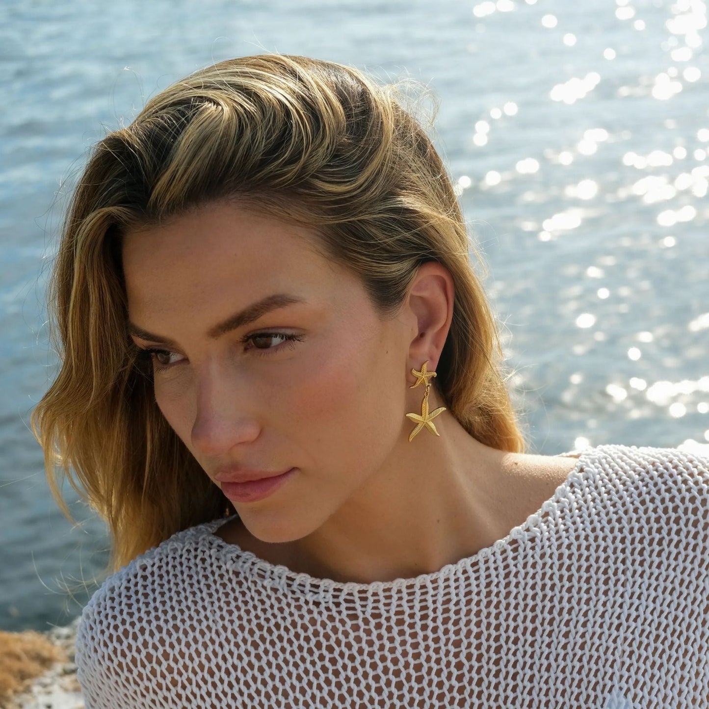 Sanja – Pendientes Colgantes Estrella de Mar Dorados