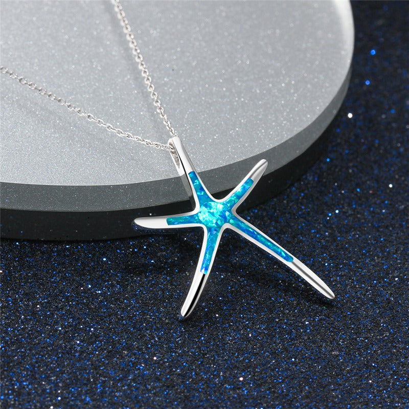 Starla – Collar de Plata con Estrella de Mar y Ópalo Azul