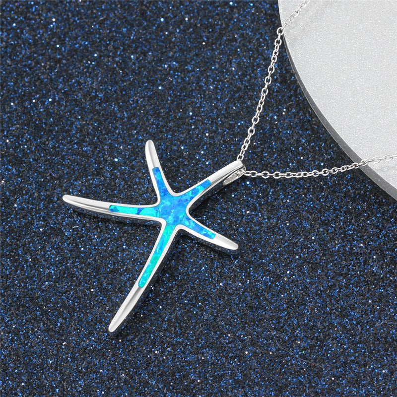 Starla – Collar de Plata con Estrella de Mar y Ópalo Azul