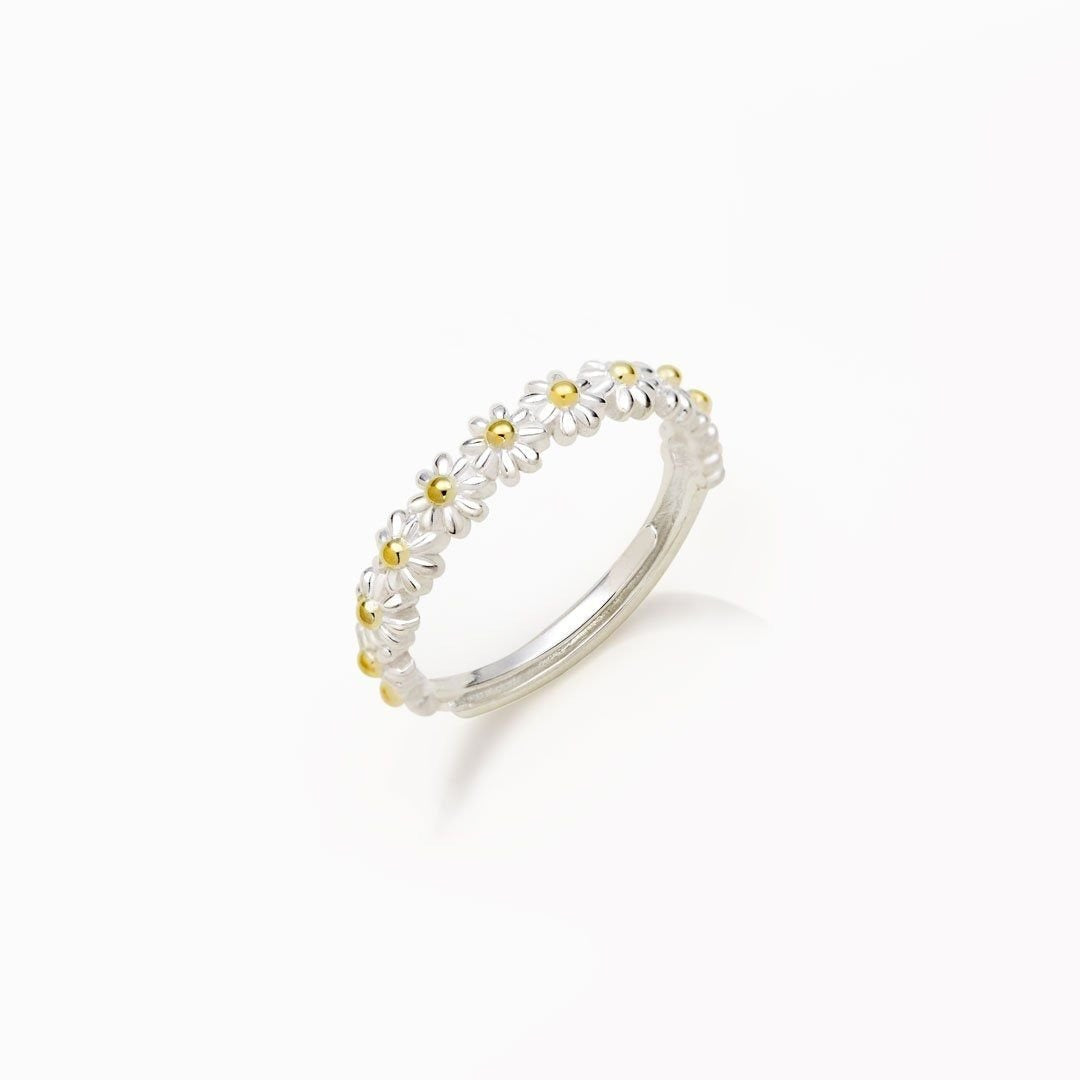 Dahliana – Anillo Margarita en Plata Ajustable y Esmalte Pintado a Mano