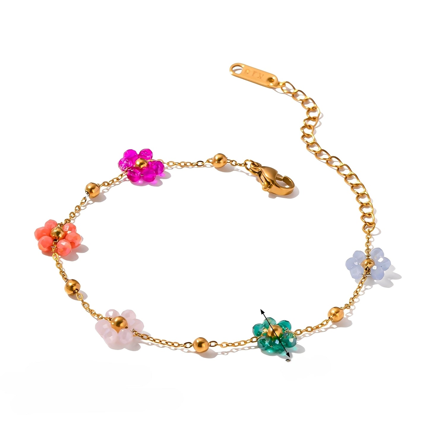 Roseline – Pulsera Dorada con Pequeñas Flores de Colores