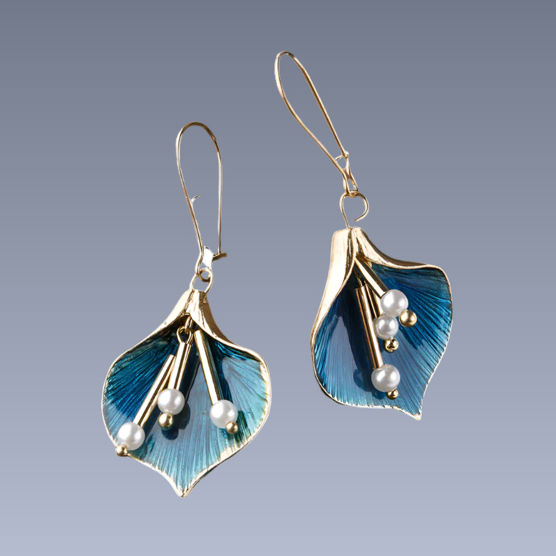 Yara – Pendientes Lotus Azul en Plata Vintage