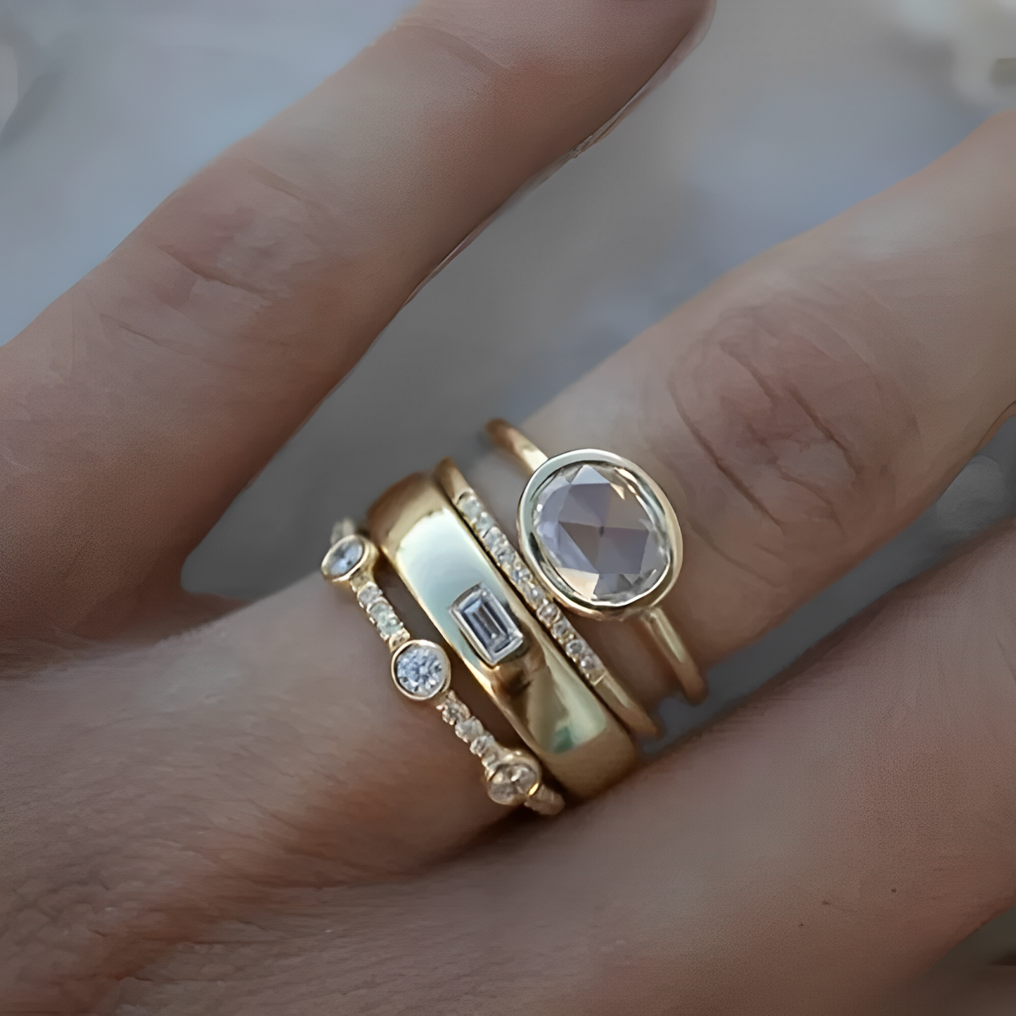 Sylvie – Set de Anillos Vintage en Oro con Circonitas