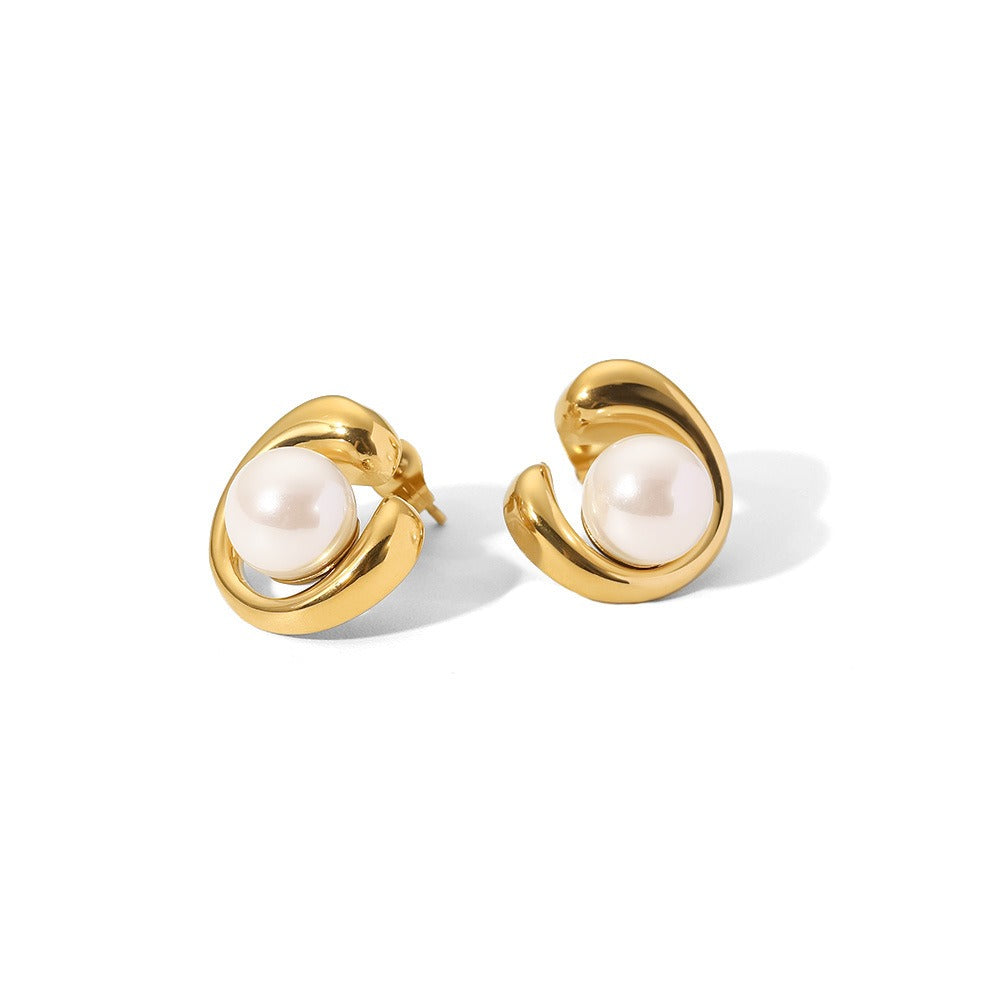Christine – Pendientes Geométricos con Perla Elegantes