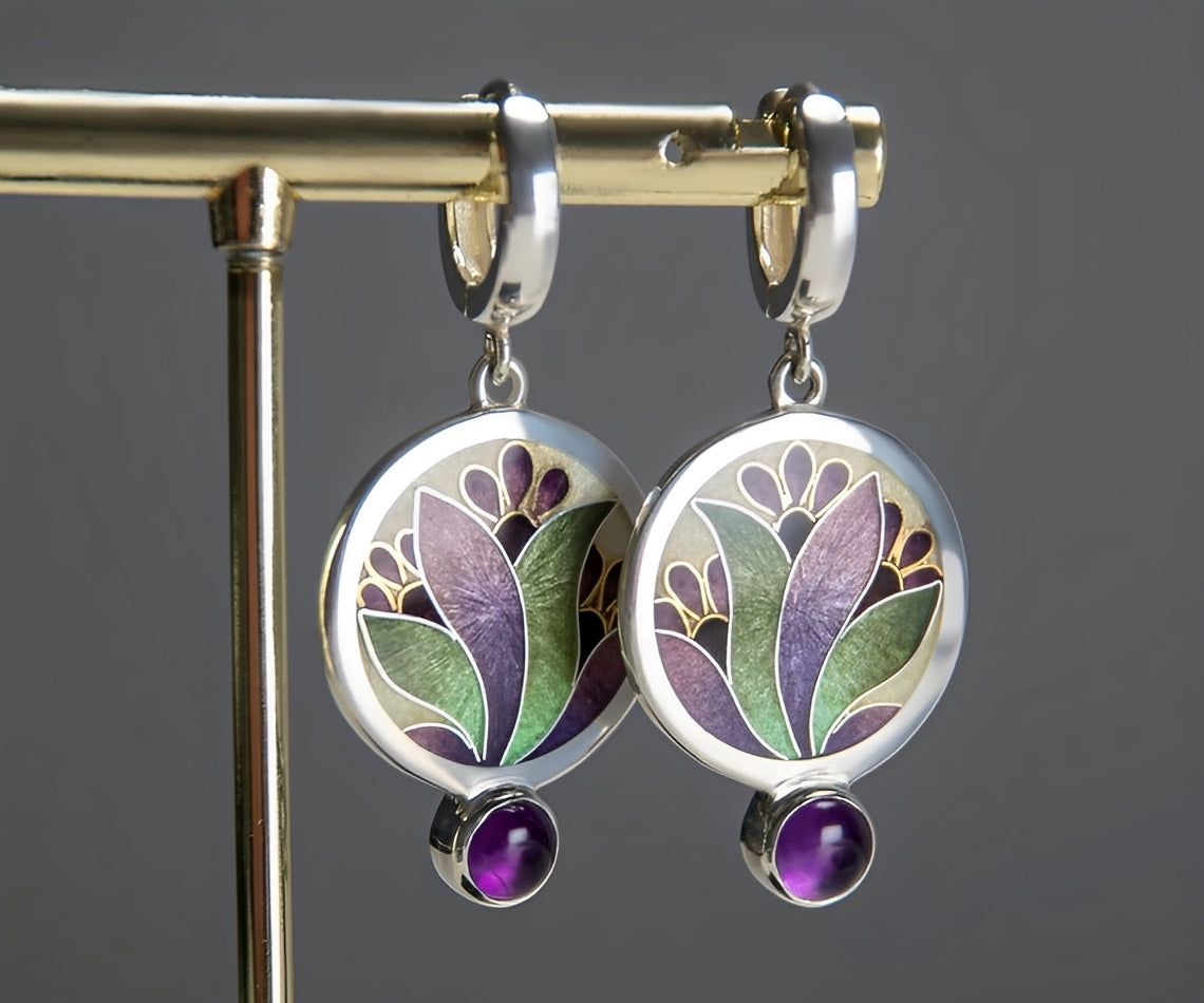 Zaria – Pendientes Boho de Plata con Cristales Morados