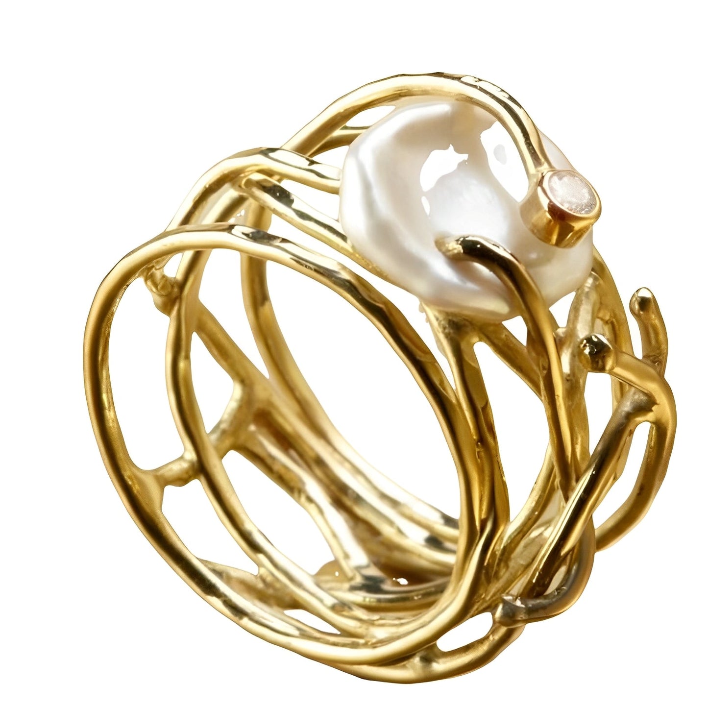 Elvyna – Anillo Fino Vintage Dorado y Perla