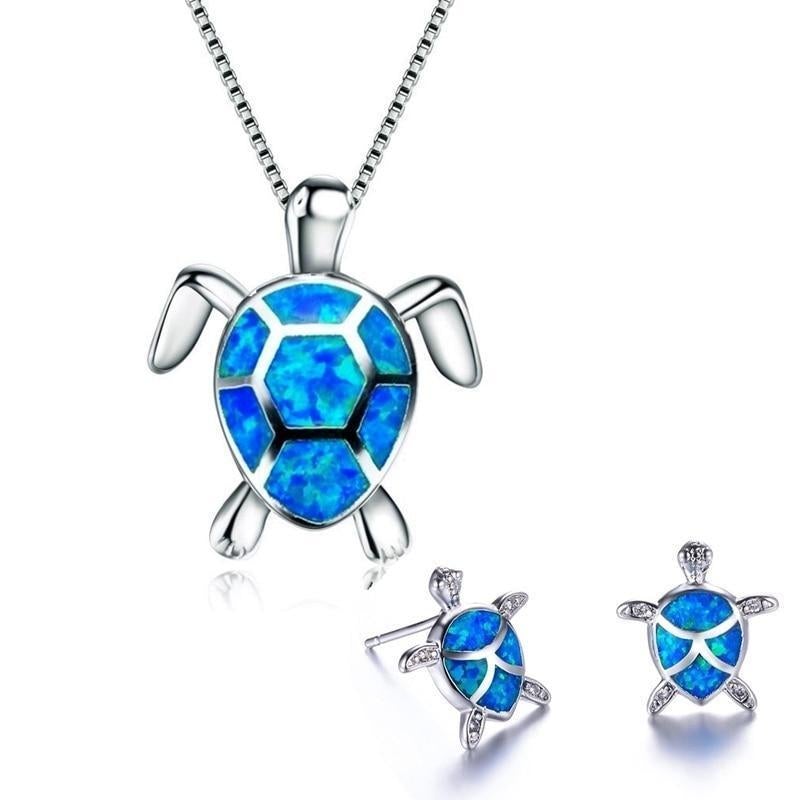 Kailea – Conjunto Tortuga en Ópalo y Plata (Collar + Pendientes)