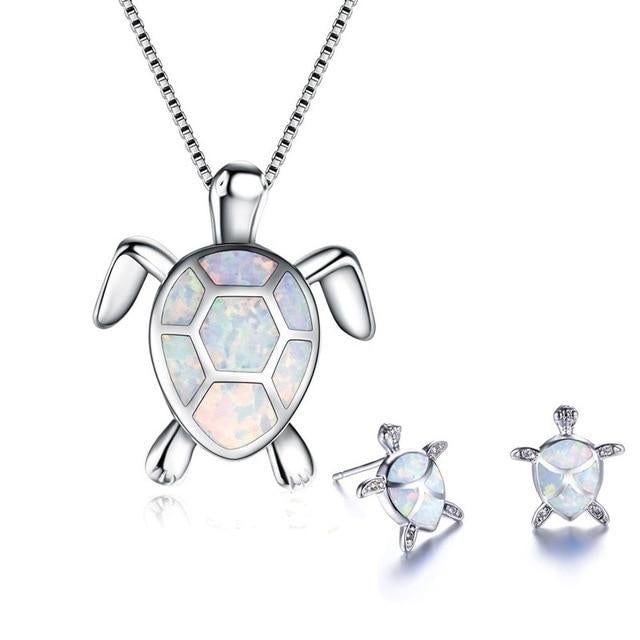Kailea – Conjunto Tortuga en Ópalo y Plata (Collar + Pendientes)