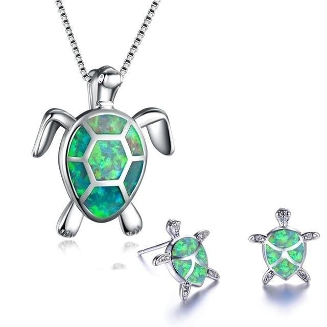 Kailea – Conjunto Tortuga en Ópalo y Plata (Collar + Pendientes)