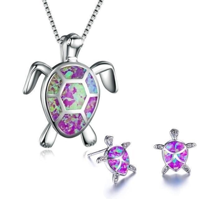 Kailea – Conjunto Tortuga en Ópalo y Plata (Collar + Pendientes)