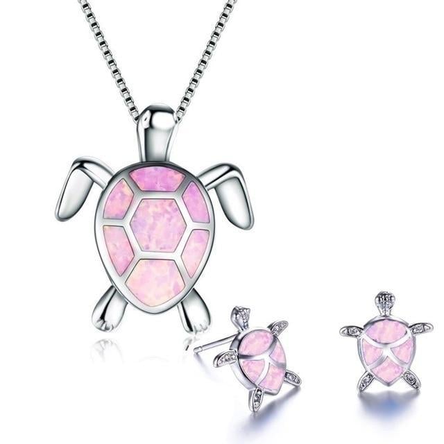 Kailea – Conjunto Tortuga en Ópalo y Plata (Collar + Pendientes)