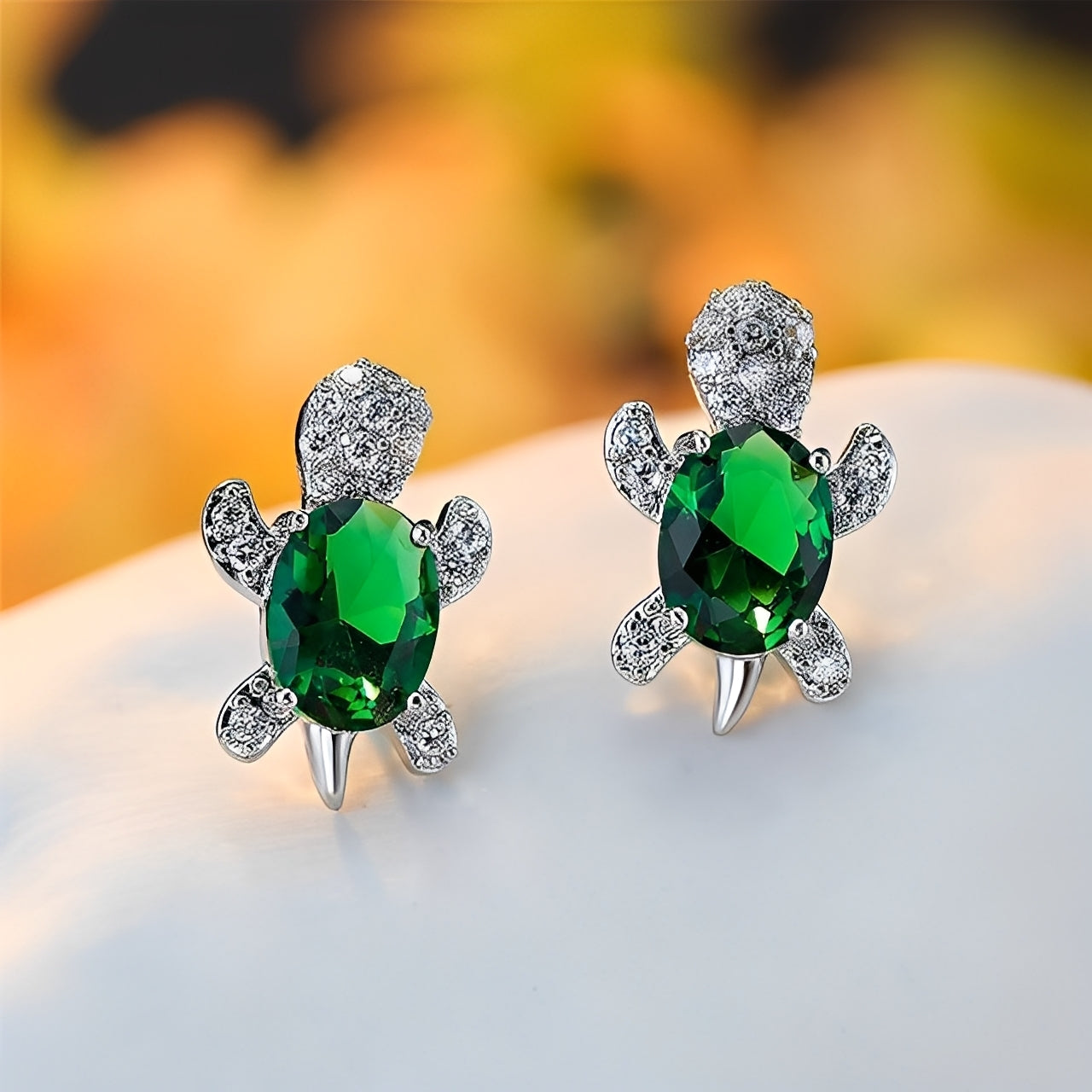 Talia – Pendientes de Tortuga Marina en Plata y Circonita