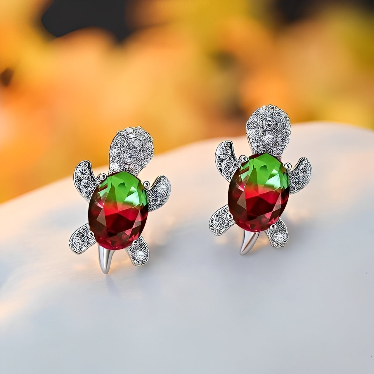 Talia – Pendientes de Tortuga Marina en Plata y Circonita