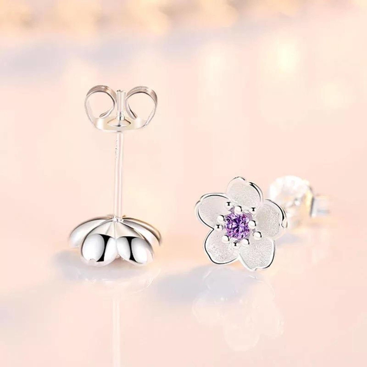 Holly - Pendientes de Flor de Cerezo en Plata