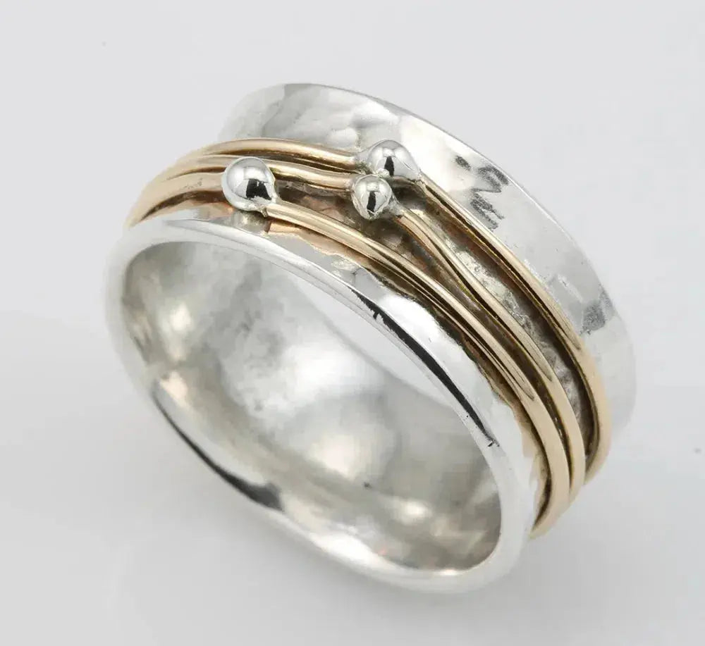Gleaming Grace – Anillo Vintage de Oro y Plata con Acabado Radiante