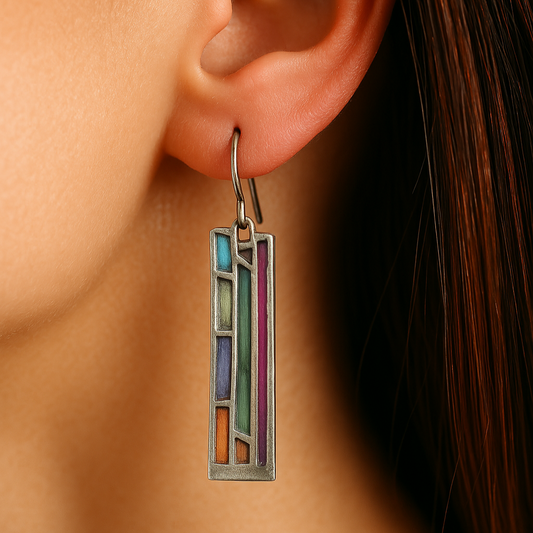 Lina – Pendientes Plateados Vintage con Toques de Color