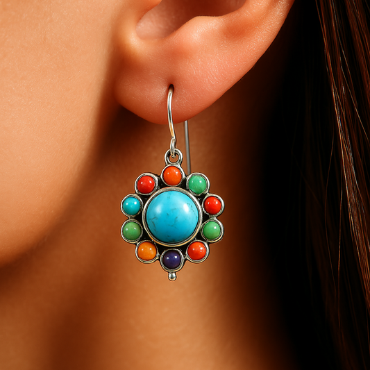 Yara – Pendientes Redondos con Turquesas Multicolor