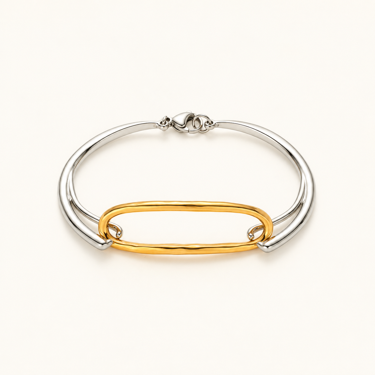 Pulsera de mujer con eslabón ovalado y doble banda curvada