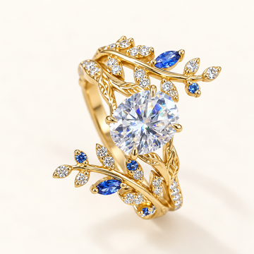Anillo de Declaración para Mujeres con Piedra Central Redonda y Motivos Florales