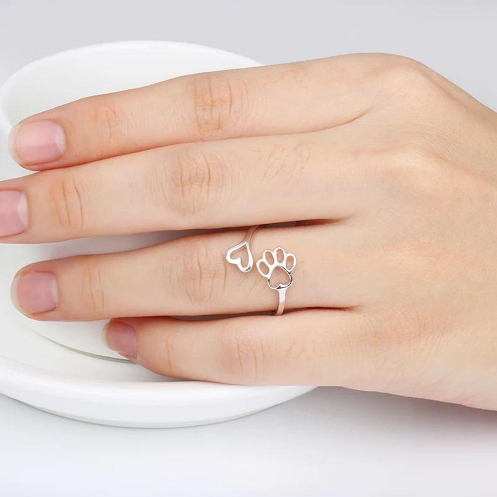 Anillo Abierto Ajustable de Mujer con Motivo de Corazón y Patas