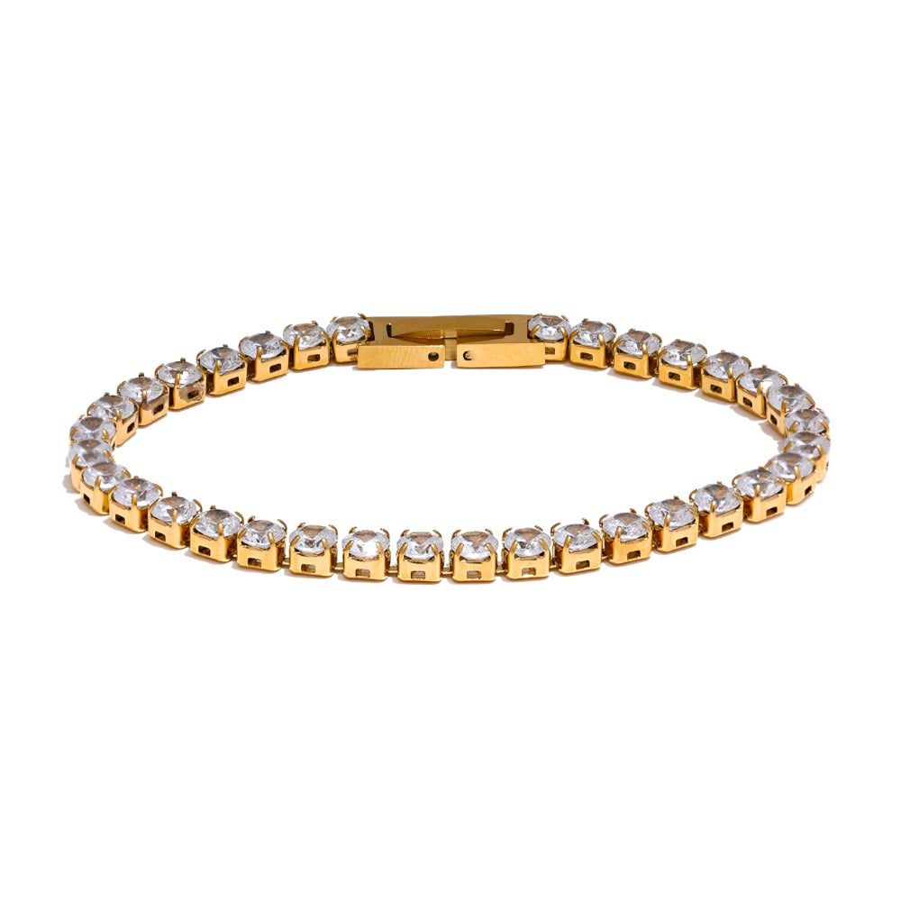 Lynn – Pulsera Tennis Dorada con Piedras Blancas