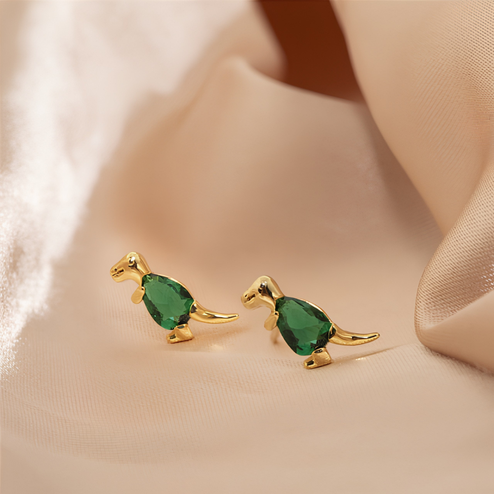 Pendientes de Dama Dino en Par con Diseño de Dinosaurio y Detalles de Piedra Preciosa