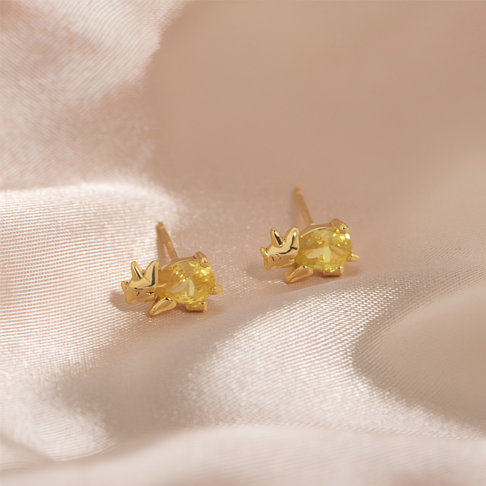 Pendientes de Dama Dino en Par con Diseño de Dinosaurio y Detalles de Piedra Preciosa