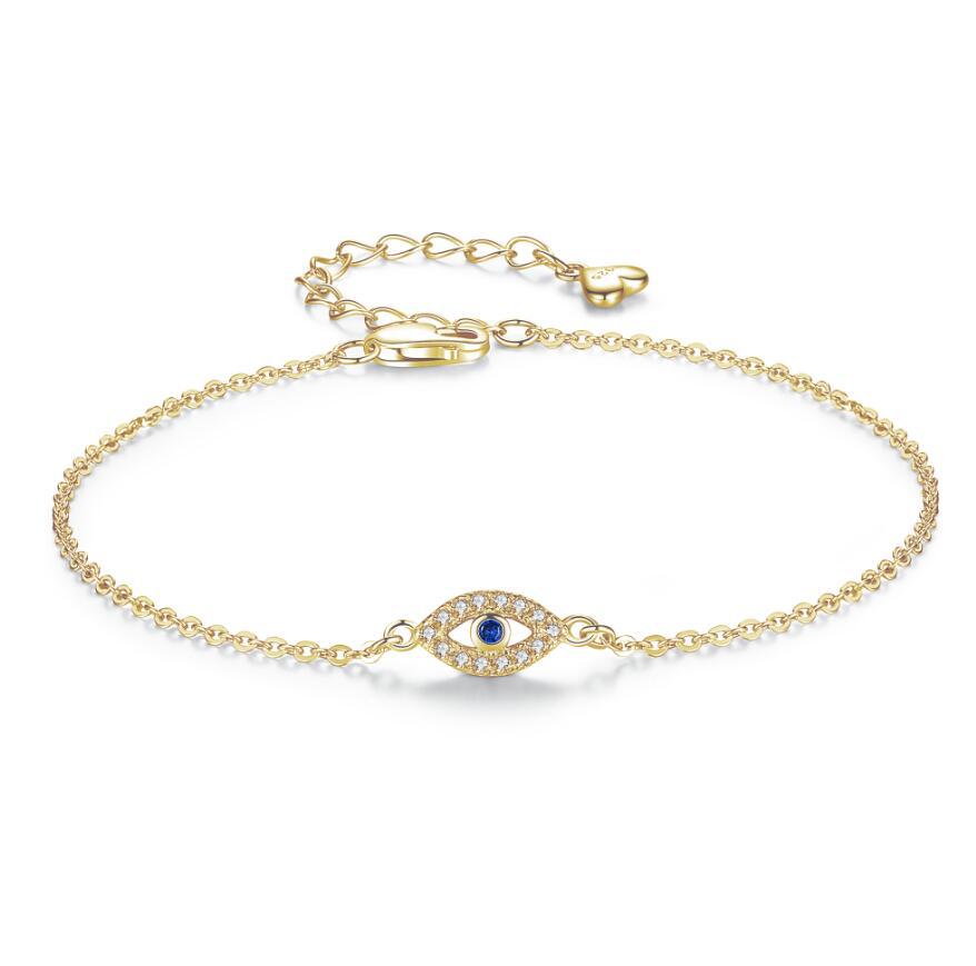 Evil Eye Pulsera de Oro - Pulsera de eslabones con colgante de Ojo Maligno